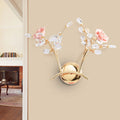 Sikunuo | Branches Hall Wall Light Contemporary Clear Crystal Raindrops 2 Heads Gold Wall Mount Lamp with Rose Design