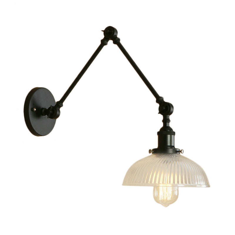 Sikunuo | 1 Light Ribbed Glass Wall Lamp Light Industrial Antique Brass/Black/Rust Dome Living Room Lighting Fixture with Swing Arm