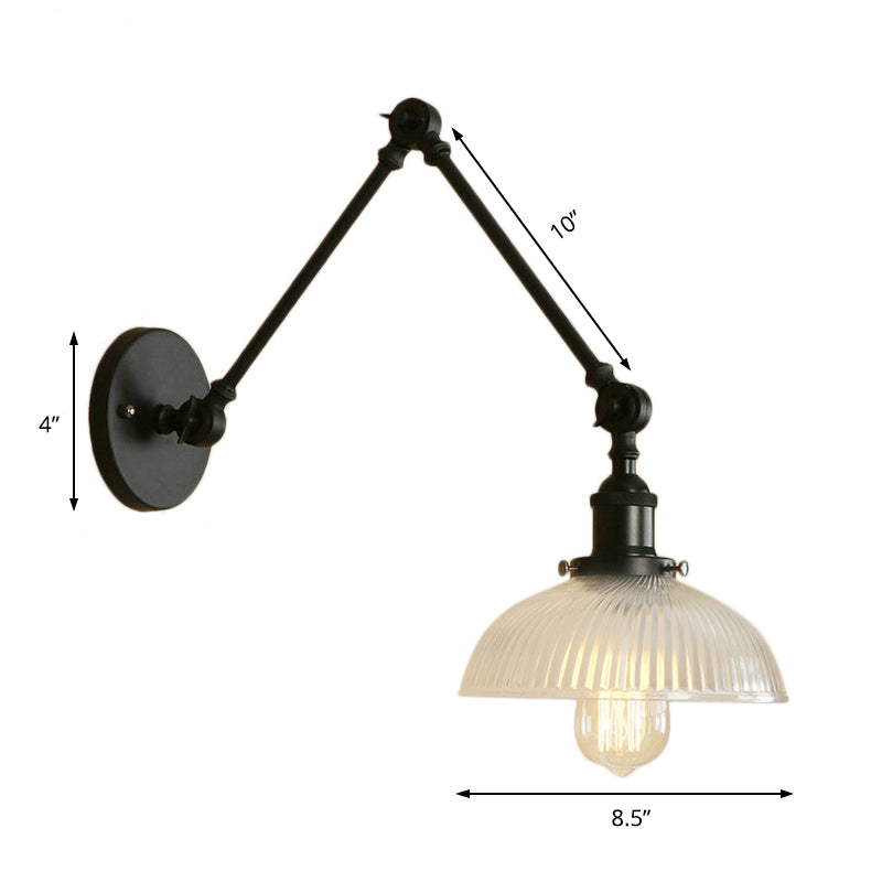 Sikunuo | 1 Light Ribbed Glass Wall Lamp Light Industrial Antique Brass/Black/Rust Dome Living Room Lighting Fixture with Swing Arm