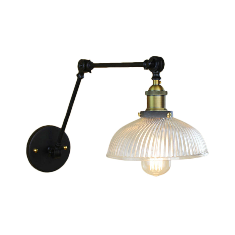 Sikunuo | 1 Light Ribbed Glass Wall Lamp Light Industrial Antique Brass/Black/Rust Dome Living Room Lighting Fixture with Swing Arm