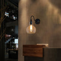 Sikunuo | One Pear Wall Light with Pumpkin Shade Clear Glass Industrial Corridor Wall Lamp in Black