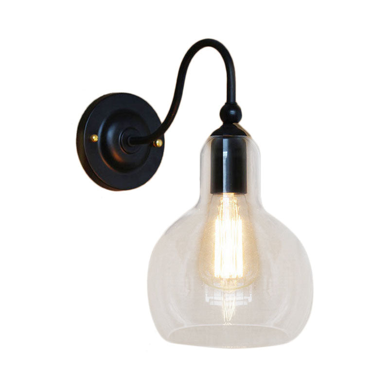 Sikunuo | One Pear Wall Light with Pumpkin Shade Clear Glass Industrial Corridor Wall Lamp in Black