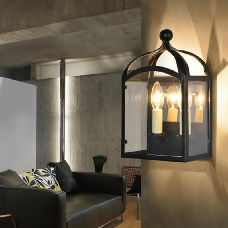 Sikunuo | Old Brass Candle Wall Lamp with Metal Cage Shade 2 Lights Vintage Wall Light for Hallway