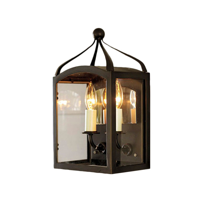 Sikunuo | Old Brass Candle Wall Lamp with Metal Cage Shade 2 Lights Vintage Wall Light for Hallway