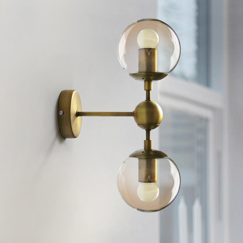 Sikunuo | 1/2-Head Global Wall Mount Light with Amber Glass Shade Modernist Wall Lamp Lighting in Gold for Bedroom