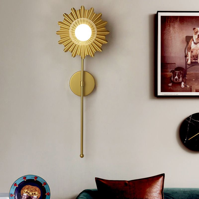 Sikunuo | Brass Wall Light Torch 1 Light Metal and Clear Glass Mid-Century Modern Wall Light