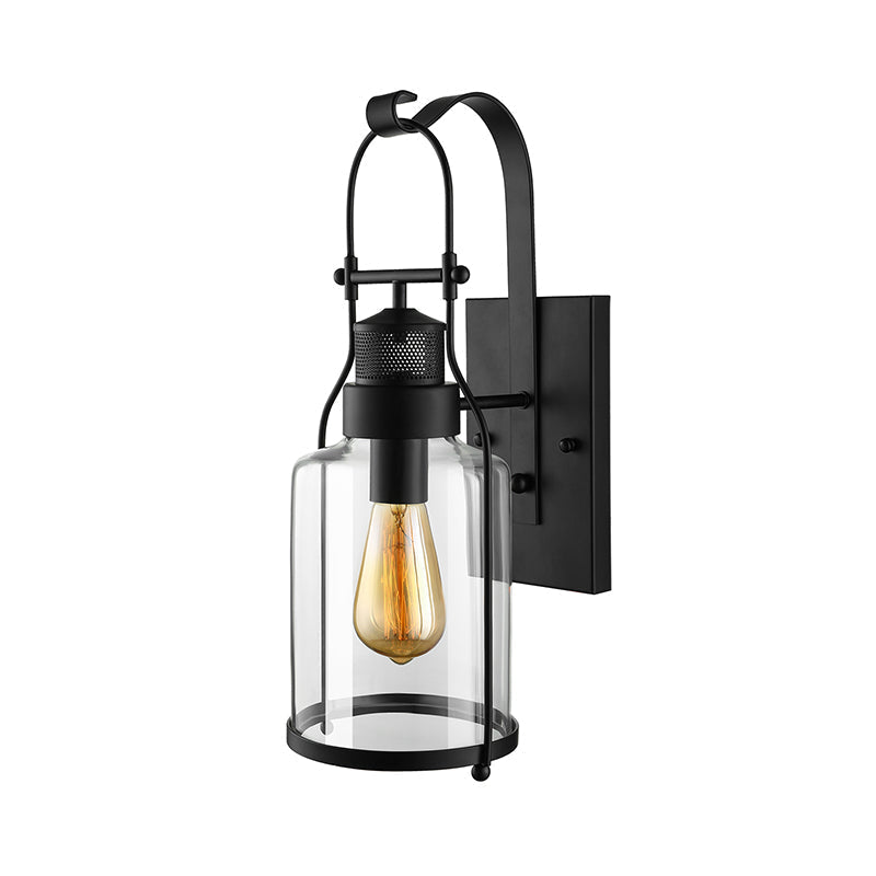 Sikunuo | Cylinder clear glass wall-mounted lamp industrial single bulb living room wall sconce in black/white/rust with cage