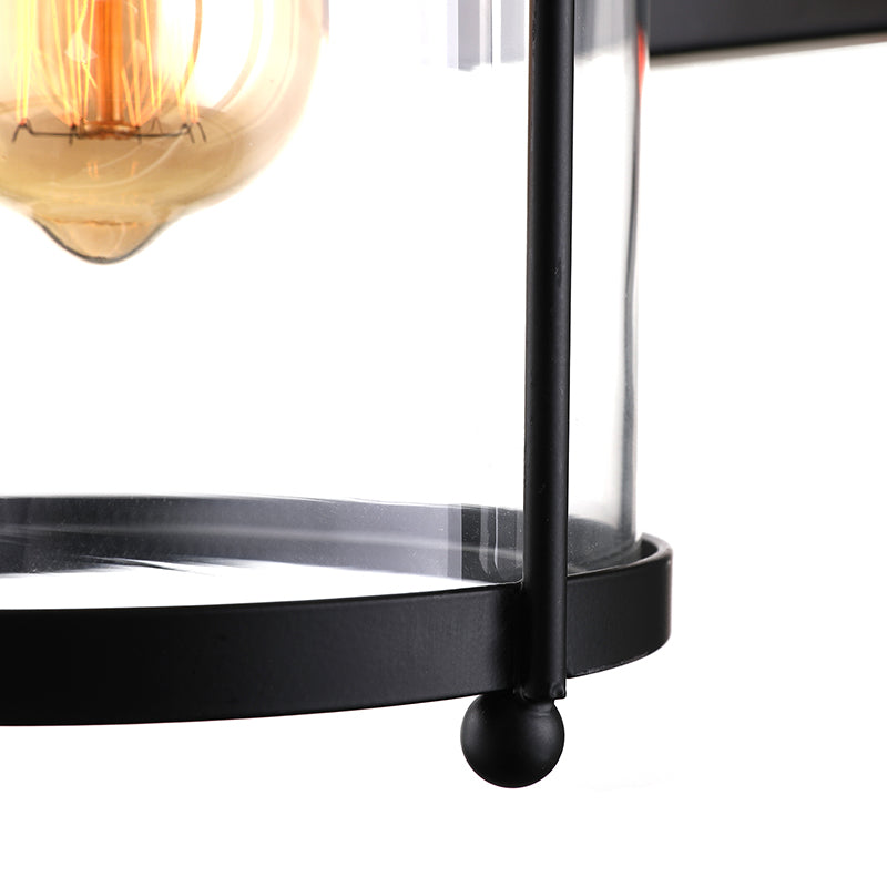 Sikunuo | Cylinder clear glass wall-mounted lamp industrial single bulb living room wall sconce in black/white/rust with cage