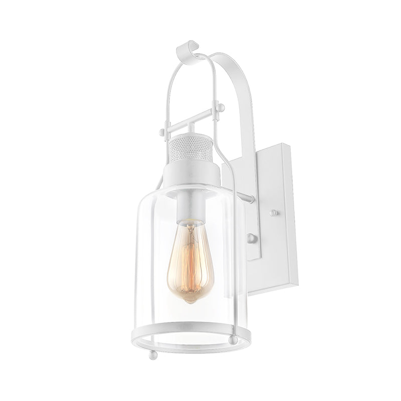Sikunuo | Cylinder clear glass wall-mounted lamp industrial single bulb living room wall sconce in black/white/rust with cage