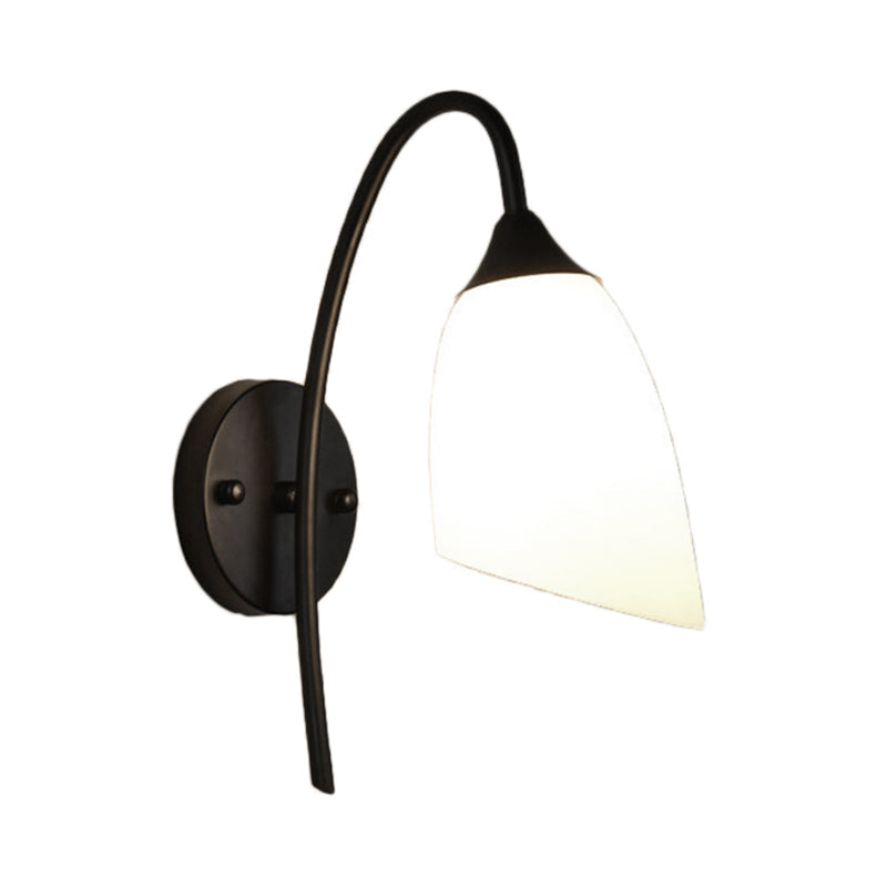Sikunuo | 1 Bulb Angle Shade Wall Mounted Light Fixture Modern Black/Gold Milk Glass Lighting for Bedroom