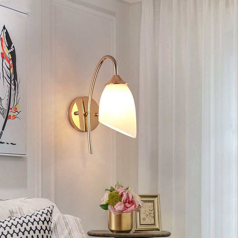 Sikunuo | 1 Bulb Angle Shade Wall Mounted Light Fixture Modern Black/Gold Milk Glass Lighting for Bedroom