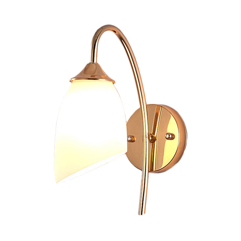 Sikunuo | 1 Bulb Angle Shade Wall Mounted Light Fixture Modern Black/Gold Milk Glass Lighting for Bedroom