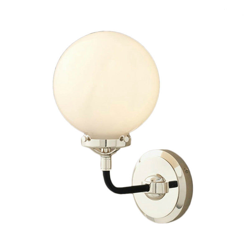 Sikunuo | Modern Globe Shade Wall Lamp Fixture 1/2-Bulb Opal Glass Sconce Light in Antique Brass/Chrome