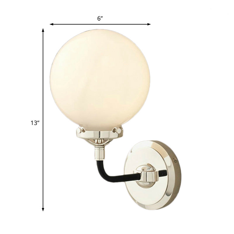 Sikunuo | Modern Globe Shade Wall Lamp Fixture 1/2-Bulb Opal Glass Sconce Light in Antique Brass/Chrome