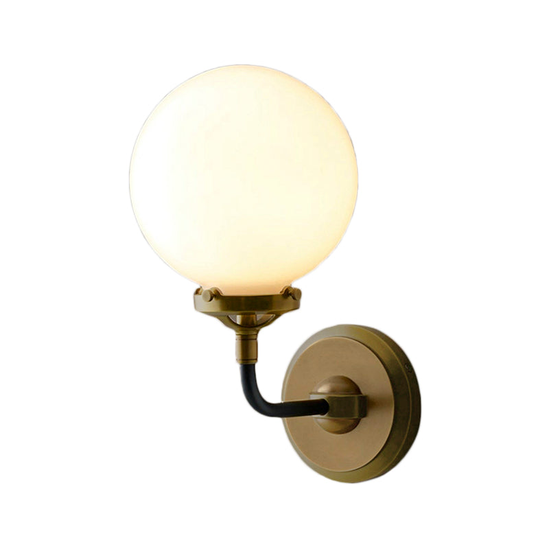 Sikunuo | Modern Globe Shade Wall Lamp Fixture 1/2-Bulb Opal Glass Sconce Light in Antique Brass/Chrome