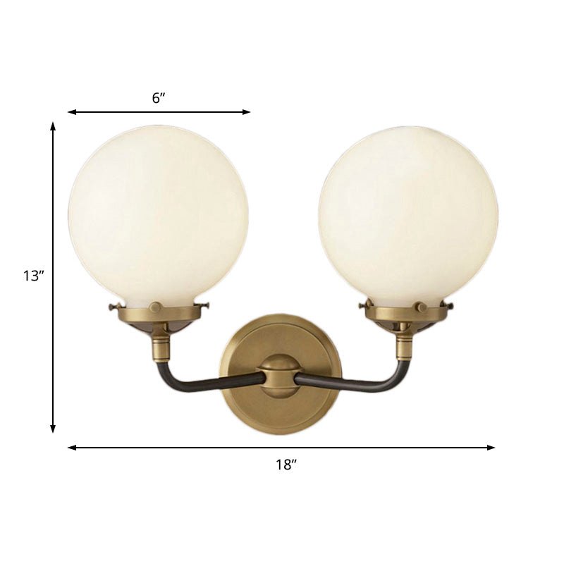 Sikunuo | Modern Globe Shade Wall Lamp Fixture 1/2-Bulb Opal Glass Sconce Light in Antique Brass/Chrome