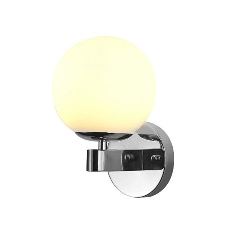 Sikunuo | Chrome/Gold Round Wall Light Industrial Opal Glass 1 Light Bedroom Wall Lamp Fixture