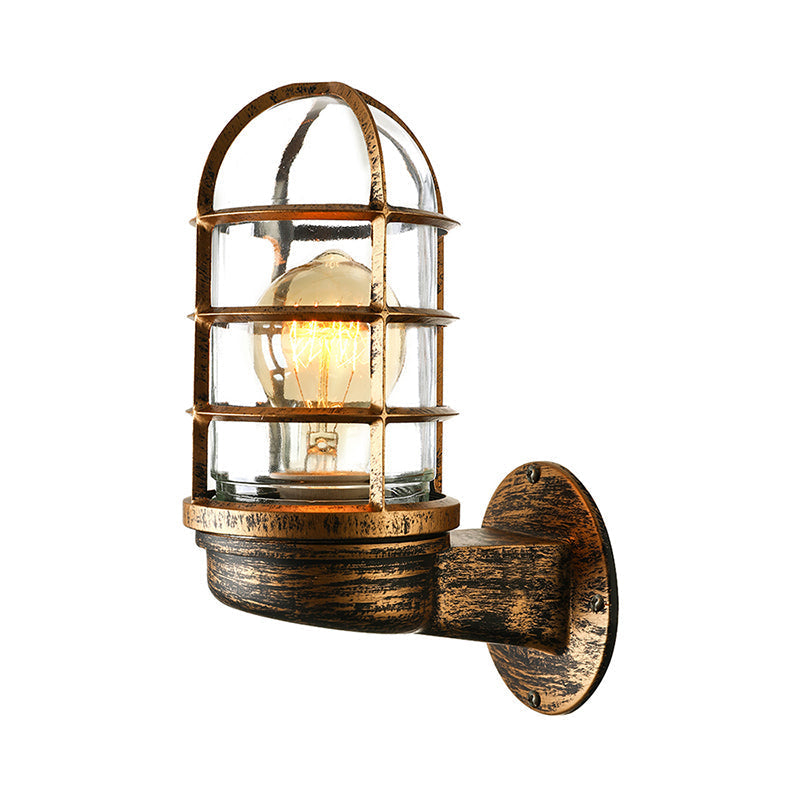 Sikunuo | Cylinder Clear Glass Wall Mounted Lamp Industrial Single Bulb Living Room Wall Light in Pink/Blue/Green with Cage