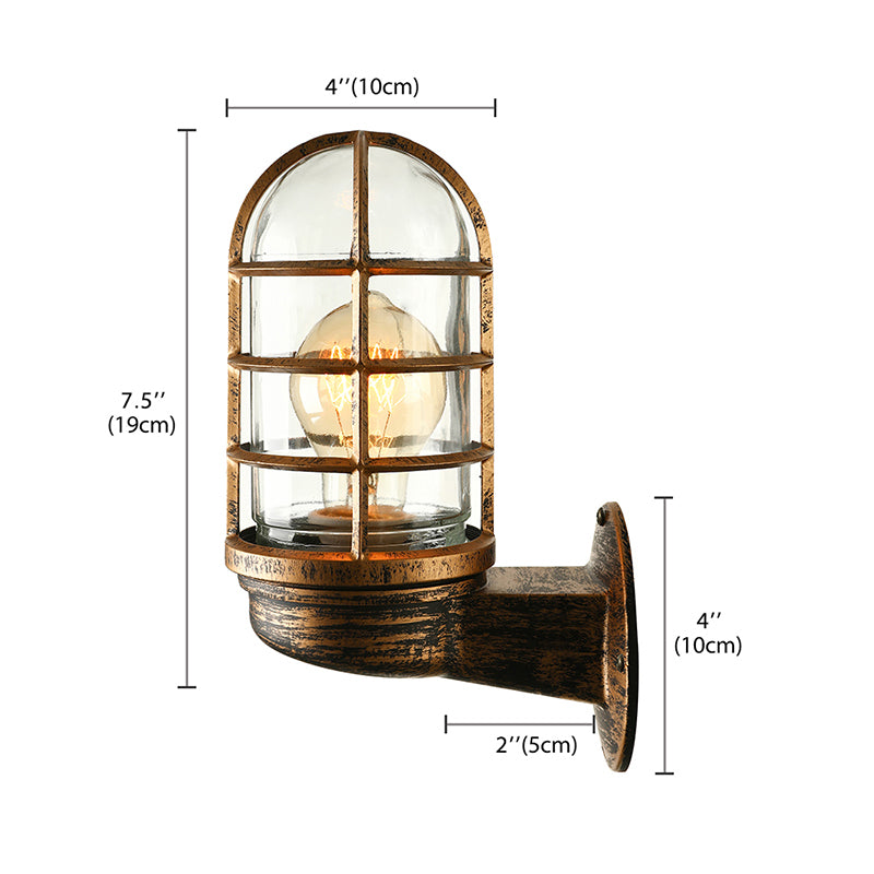 Sikunuo | Cylinder Clear Glass Wall Mounted Lamp Industrial Single Bulb Living Room Wall Light in Pink/Blue/Green with Cage