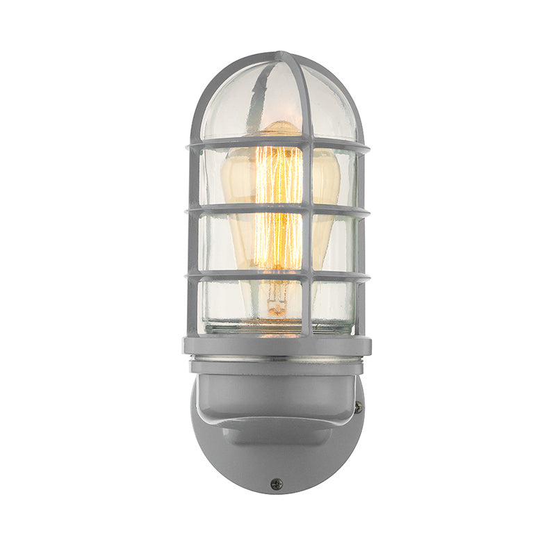 Sikunuo | Cylinder Clear Glass Wall Mounted Lamp Industrial Single Bulb Living Room Wall Light in Pink/Blue/Green with Cage