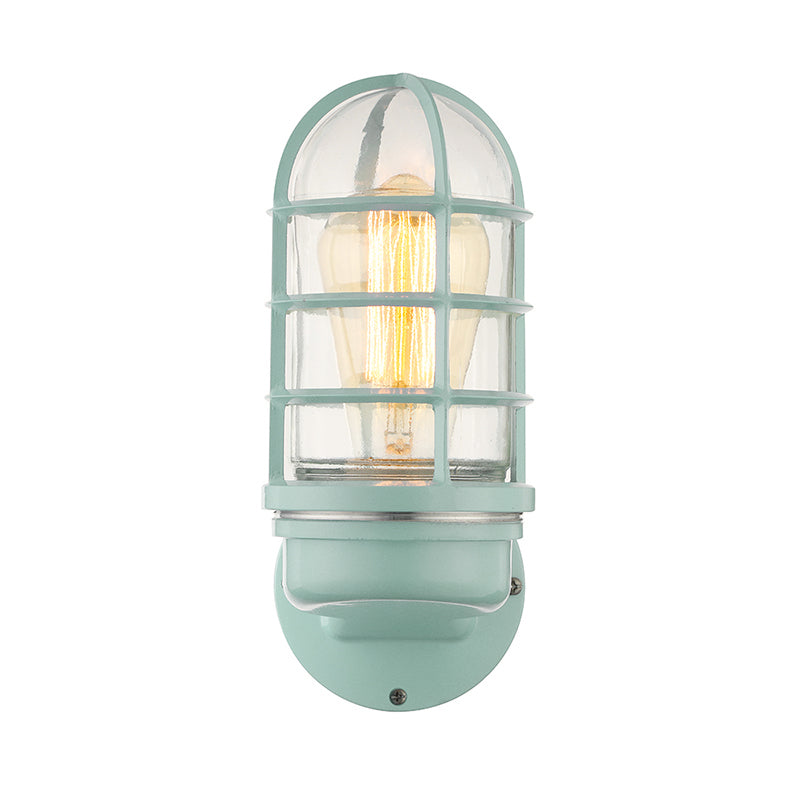 Sikunuo | Cylinder Clear Glass Wall Mounted Lamp Industrial Single Bulb Living Room Wall Light in Pink/Blue/Green with Cage