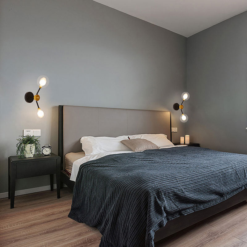 Sikunuo | 2 Light Bedroom Wall Light with Global Clear Glass Shade Modern Black LED Wall Mounted Light