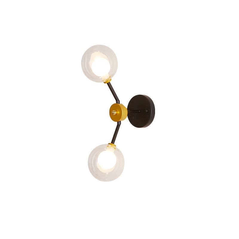 Sikunuo | 2 Light Bedroom Wall Light with Global Clear Glass Shade Modern Black LED Wall Mounted Light