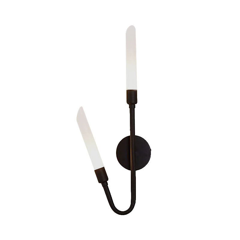 Sikunuo | Black/Gold Finish Pipe Wall Lamp 2 Head Post Modern Matte Glass Wall Lamp for Living Room