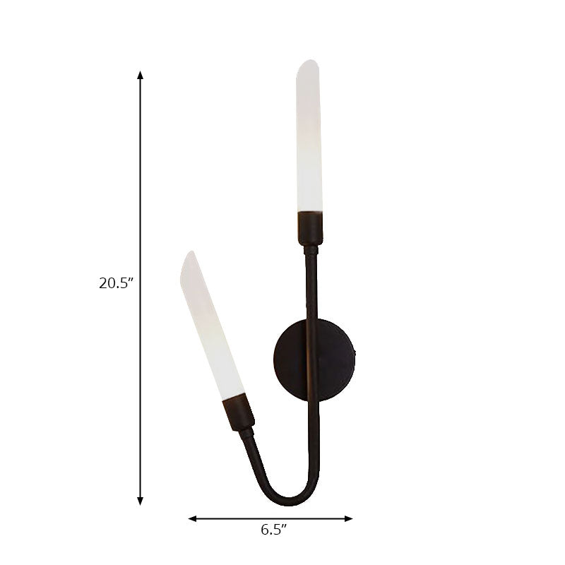 Sikunuo | Black/Gold Finish Pipe Wall Lamp 2 Head Post Modern Matte Glass Wall Lamp for Living Room