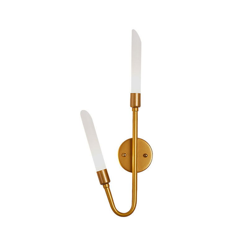Sikunuo | Black/Gold Finish Pipe Wall Lamp 2 Head Post Modern Matte Glass Wall Lamp for Living Room