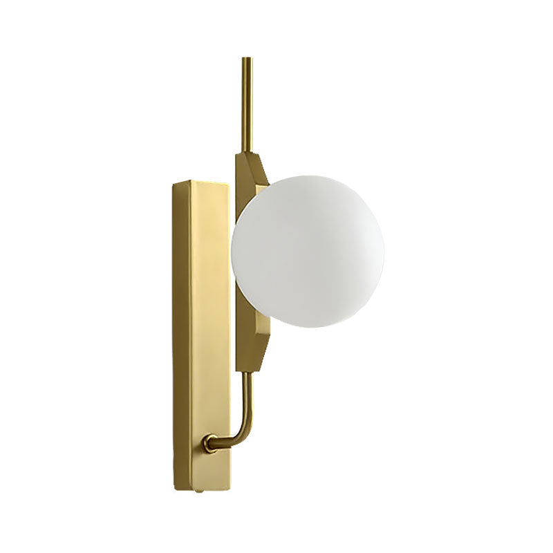 Sikunuo | LED Bedroom Wall Light with Spherical Smoky/White/Amber Glass Shade Modern Brass Wall Mount Light