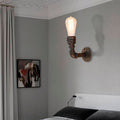 Sikunuo | Curved Pipe Metal Wall Light Industrial Style 1 Bulb Bedroom Wall Lamp Light in Antique Bronze