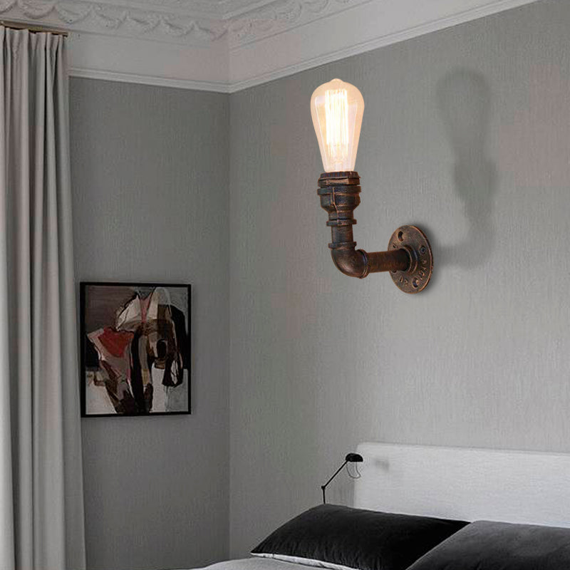 Sikunuo | Curved Pipe Metal Wall Light Industrial Style 1 Bulb Bedroom Wall Lamp Light in Antique Bronze