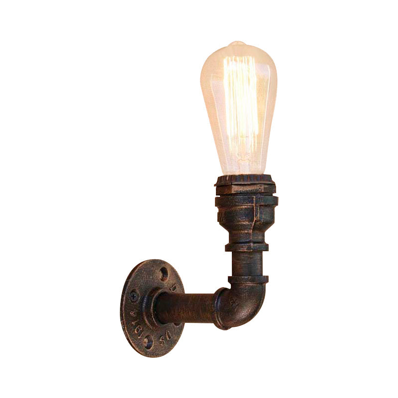 Sikunuo | Curved Pipe Metal Wall Light Industrial Style 1 Bulb Bedroom Wall Lamp Light in Antique Bronze