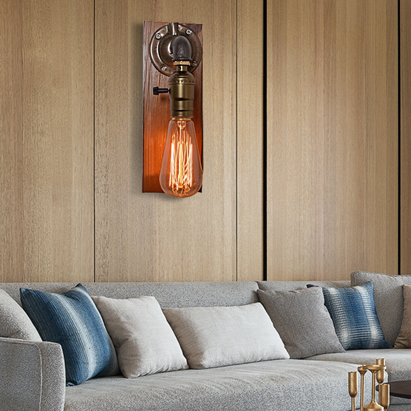 Sikunuo | Open Bulb Living Room Wall Lamp Vintage Metal 1 Light Aged Brass Wall Light Lighting with Rectangular Backplate