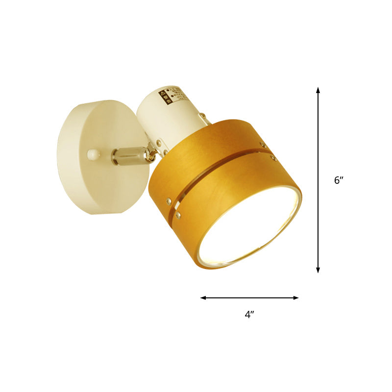 Sikunuo | Study Room Drum Wall Lamp Corner Adjustable Wood Contemporary 1 Light Beige Wall Lamp