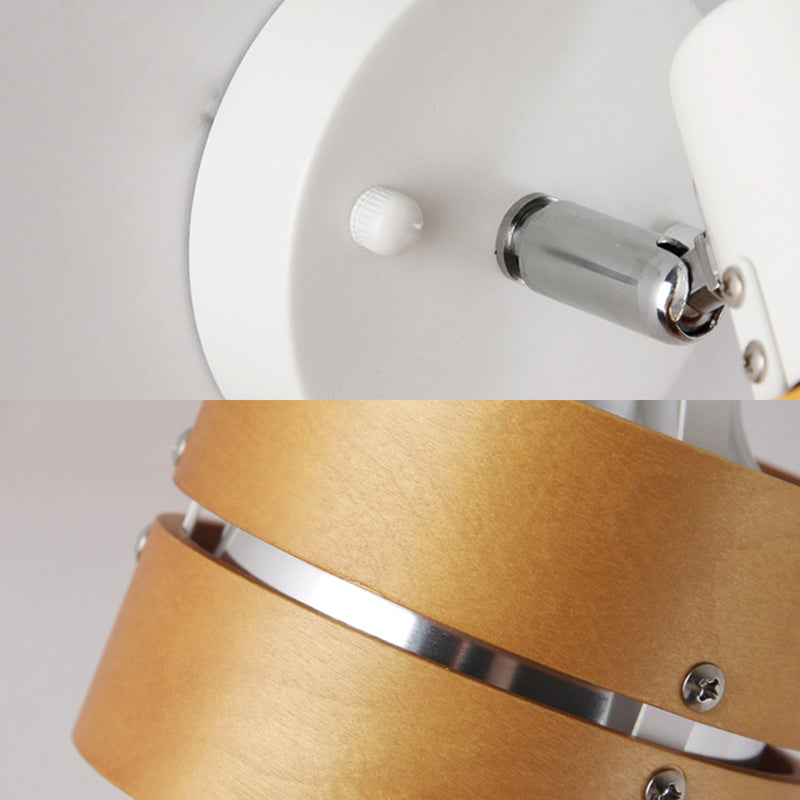 Sikunuo | Study Room Drum Wall Lamp Corner Adjustable Wood Contemporary 1 Light Beige Wall Lamp