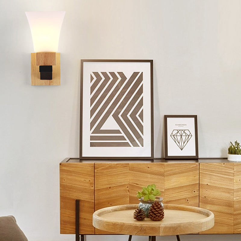 Sikunuo | Modern White Wall Light Inverted Bell One Head Matte Glass Wall Lamp for Bedroom Dining Room