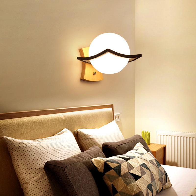 Sikunuo | Contemporary globe shade wall lamp 1 head milk glass wall lamp in white for bedside table