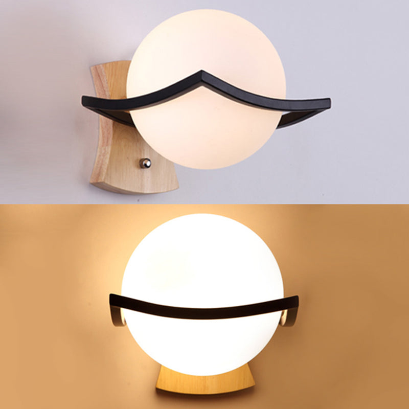 Sikunuo | Contemporary globe shade wall lamp 1 head milk glass wall lamp in white for bedside table