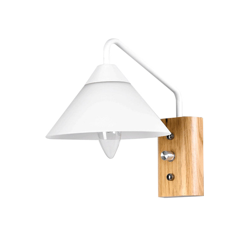 Sikunuo | Milk glass conical wall lamp dining room corridor 1 light modern wall light with wooden base