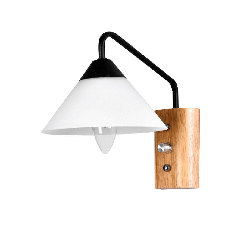 Sikunuo | Milk glass conical wall lamp dining room corridor 1 light modern wall light with wooden base