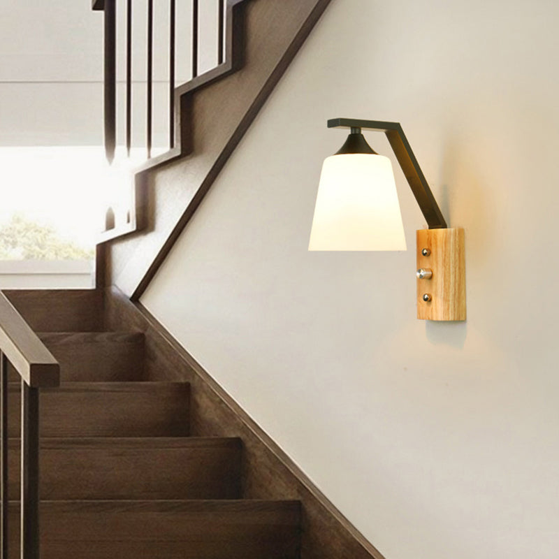 Sikunuo | Bucket Shade Stairwell Wall Lamp Opal Glass 1 Head Contemporary Wall Light