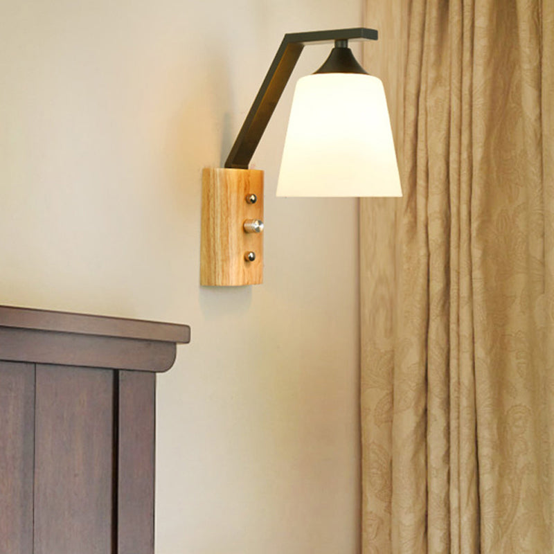 Sikunuo | Bucket Shade Stairwell Wall Lamp Opal Glass 1 Head Contemporary Wall Light