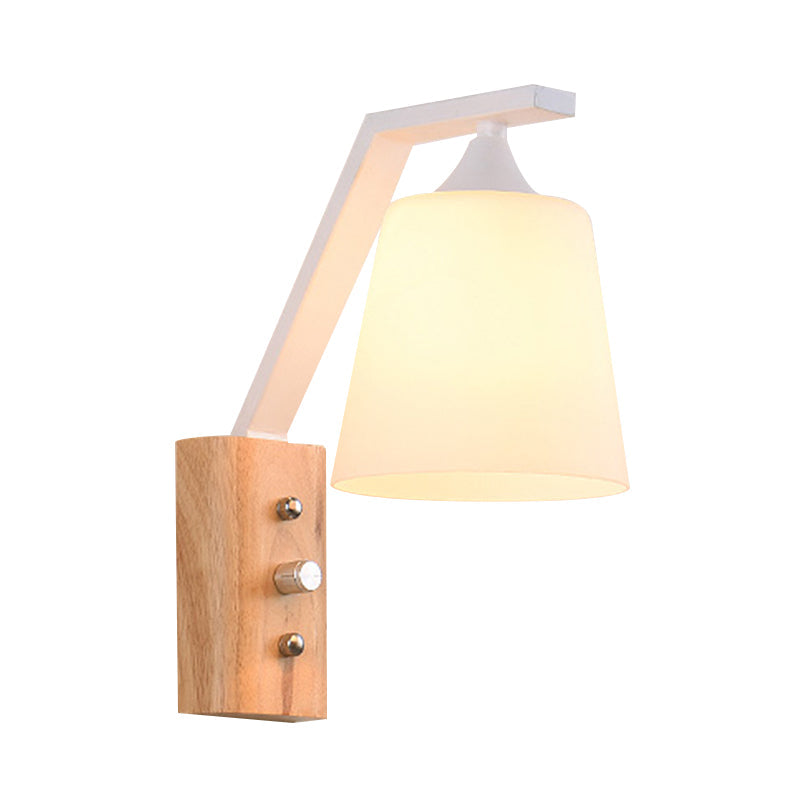 Sikunuo | Bucket Shade Stairwell Wall Lamp Opal Glass 1 Head Contemporary Wall Light