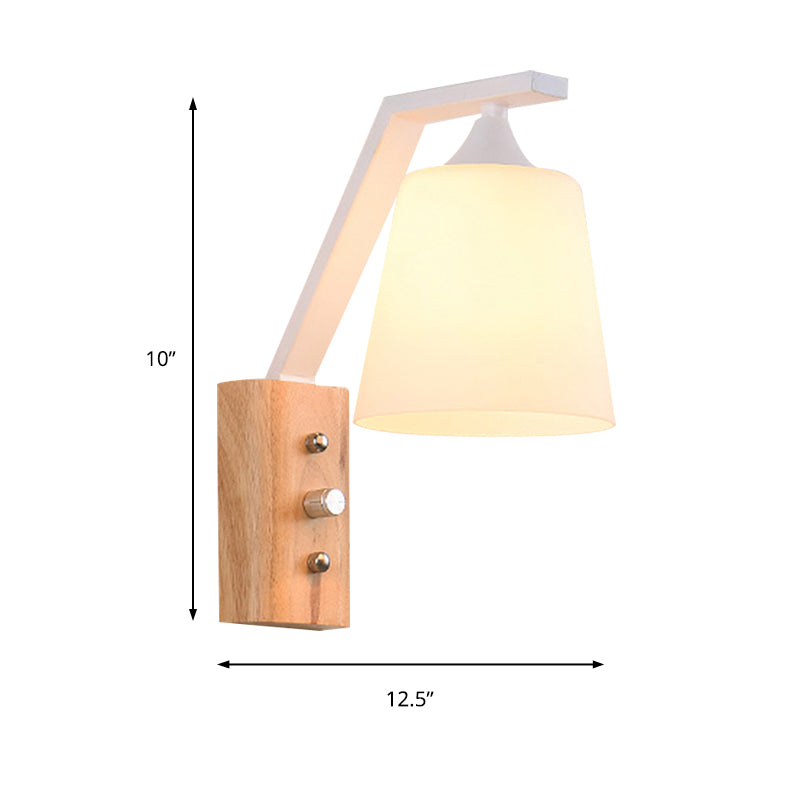 Sikunuo | Bucket Shade Stairwell Wall Lamp Opal Glass 1 Head Contemporary Wall Light