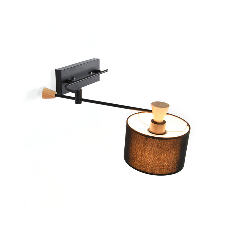 Sikunuo | Drum Wall Lamp Sconce Modernism Fabric 1 Light Sconce Light in Black/White for Living Room