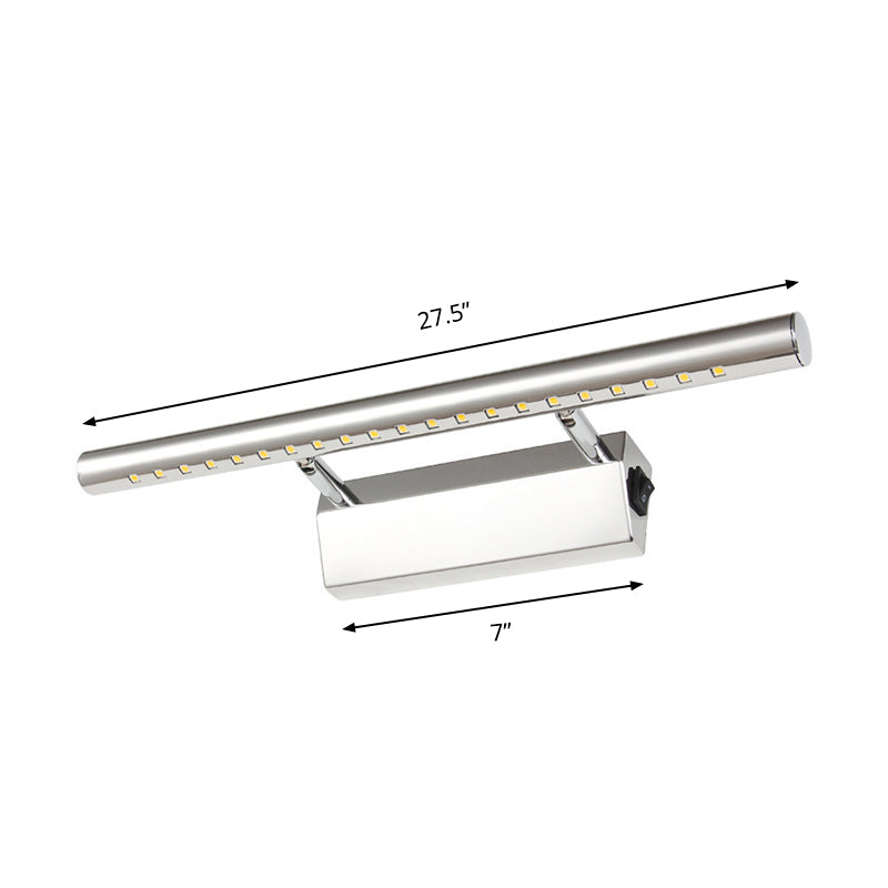 Sikunuo | Modern Style Cylinder Vanity Wall Sconce Metallic 10"/16" W LED Bathroom Wall Light in Chrome, Warm-/White Light