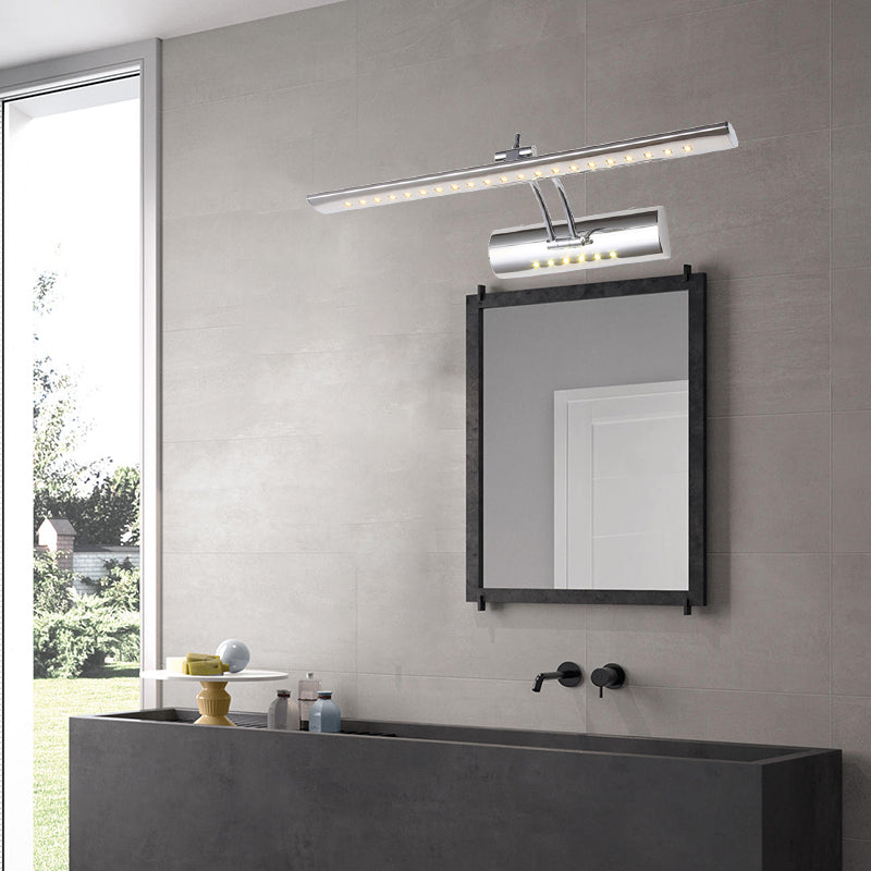 Sikunuo | Nickel Finish Linear Wall Lamp Contemporary 16"/21.5" Width LED Metallic Makeup Lighting in White/Warm Light