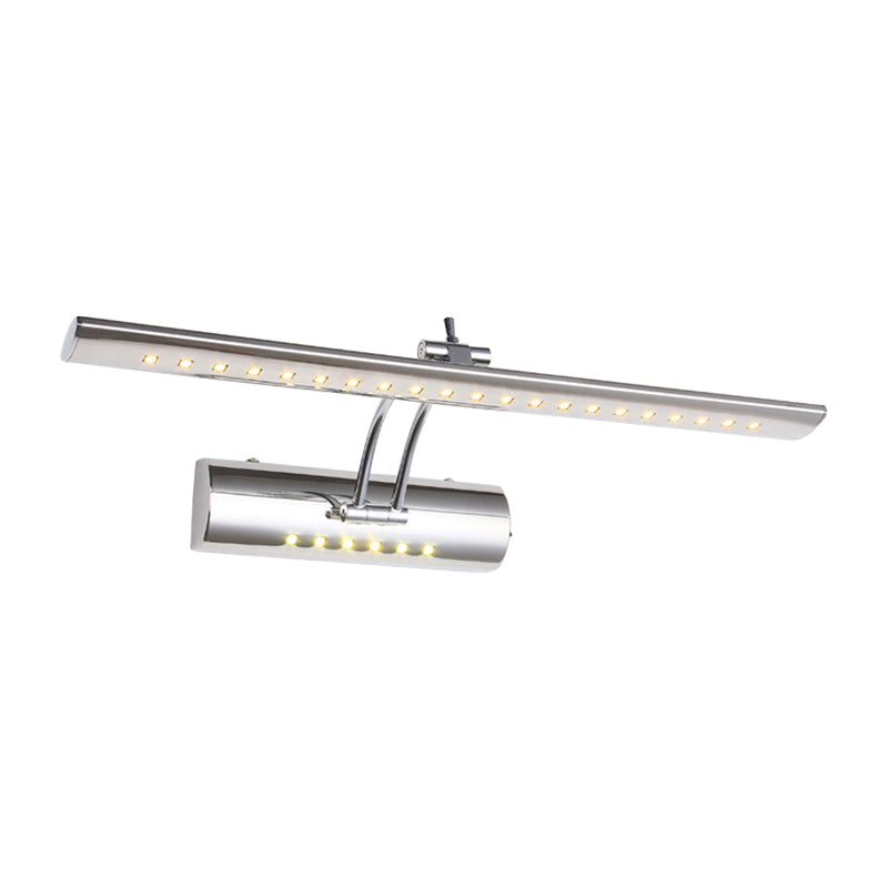 Sikunuo | Nickel Finish Linear Wall Lamp Contemporary 16"/21.5" Width LED Metallic Makeup Lighting in White/Warm Light
